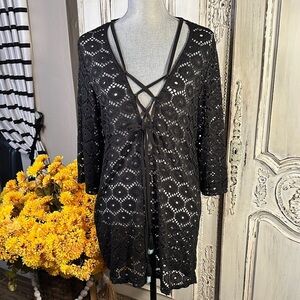 Aruba Blue Black Lace and Straps Swim Cover-Up/ Dress
